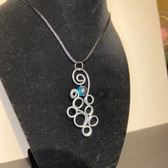 Stunning Hand Crafted Stainless Steel Pendant on Satin Cord or Blue Ribbon - Picture 6 of 9